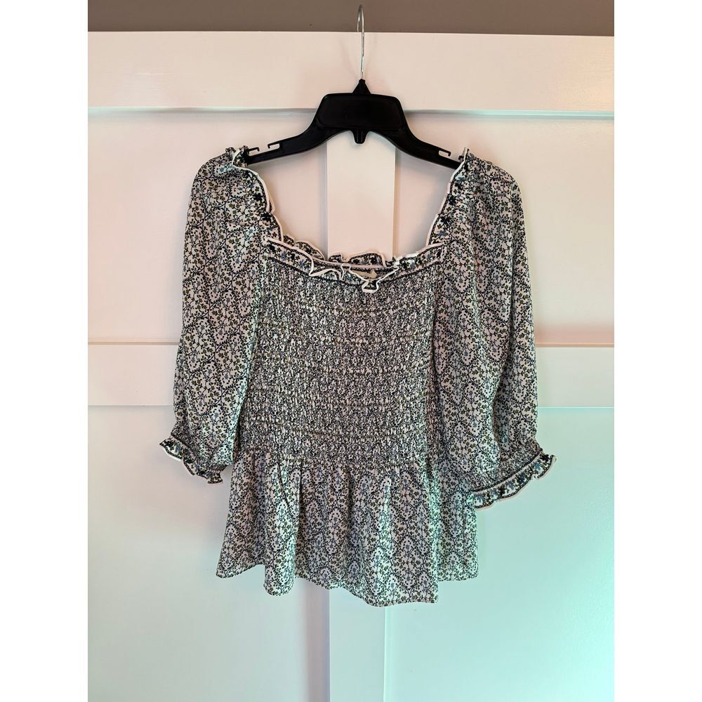 Max Studio smocked blouse green blue size medium
